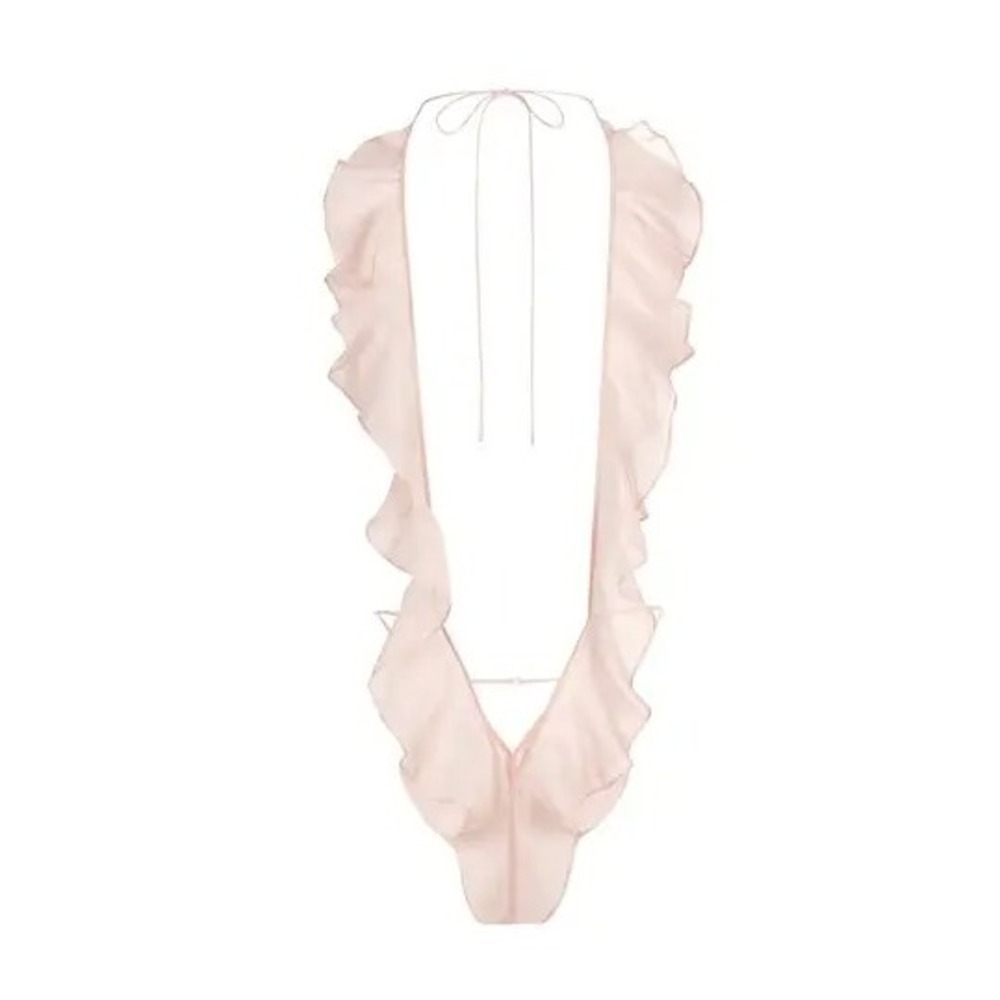 Skims Romance Deep Plunge Teddy SL-THG-8571W Light Fawn XL Pink Ruffle Bodysuit
